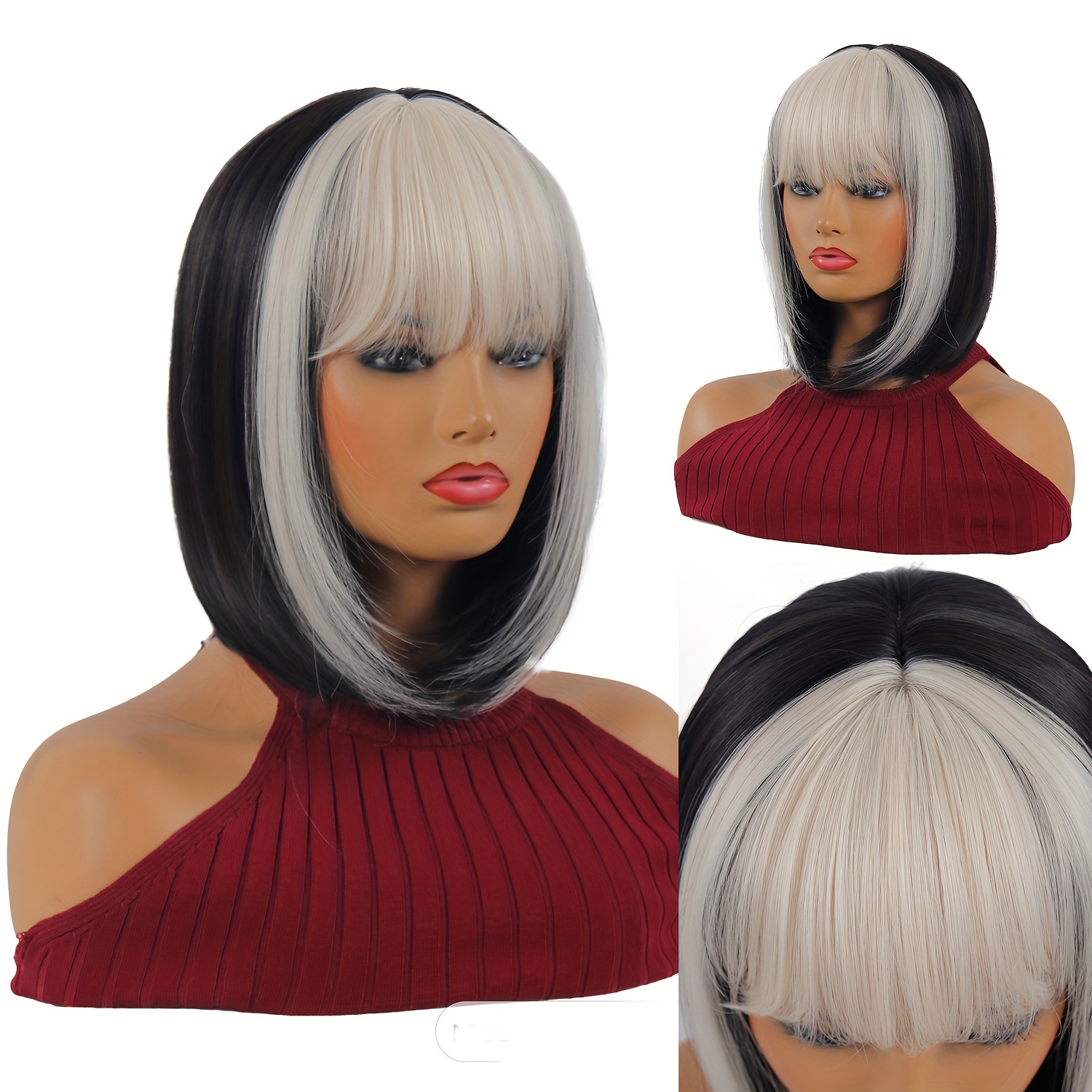 Short Bob Wig Bangs Women Straight Bob Wig Bangs Synthetic Temu