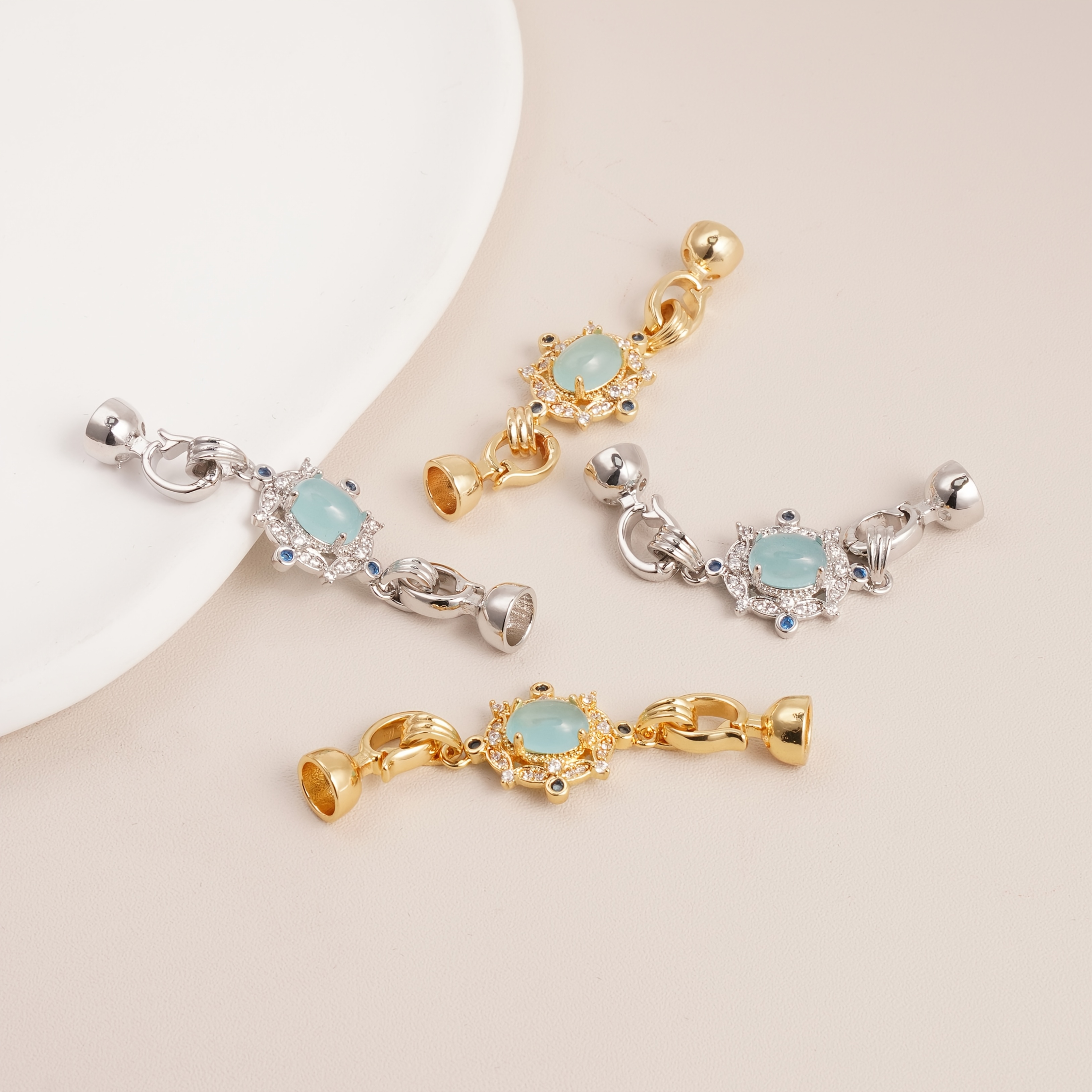 Fermoir De Collier Vintage Argenté – Métal Allié Avec Perle – Pour Création De Bijoux