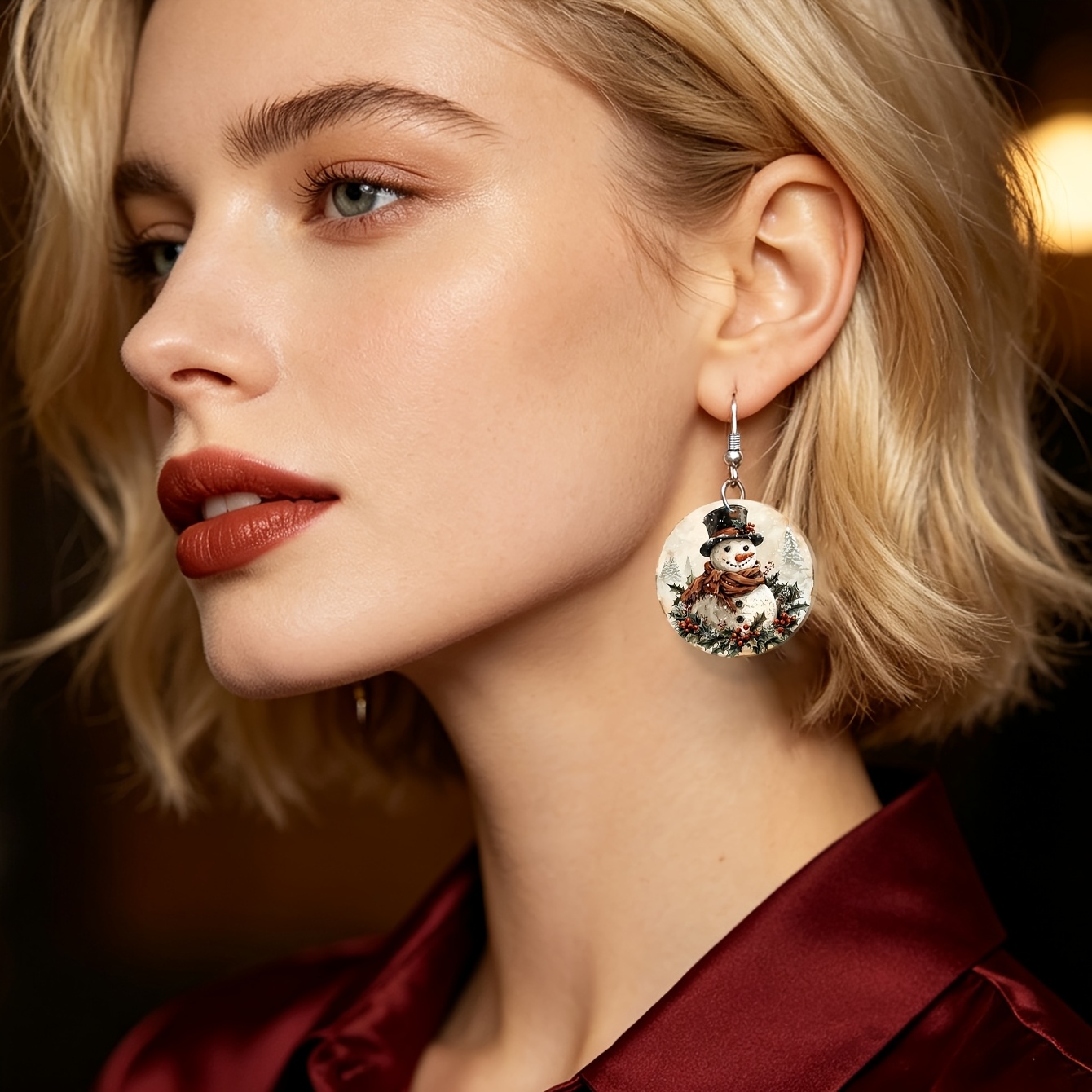 Christmas Cartoon Snowman Pattern Acrylic Earrings, Women's