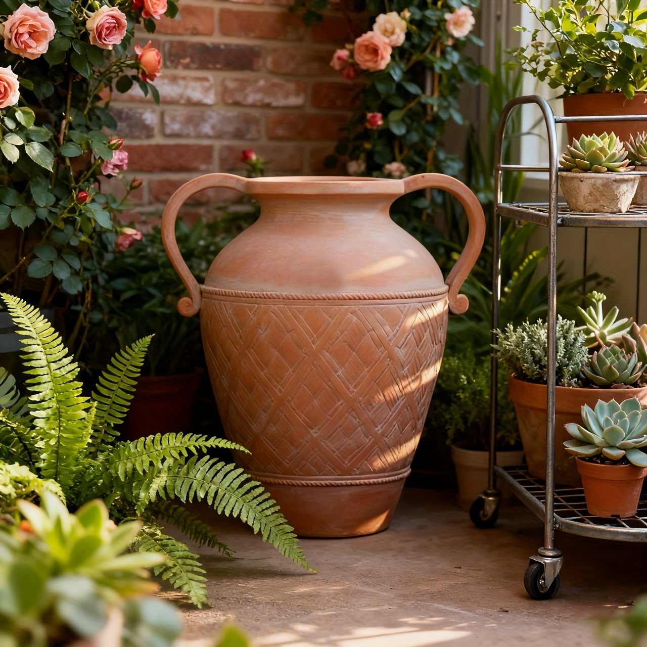 large vintage clay terracotta planter pot with   drainage holes rustic brown indoor outdoor use for trees shrubs flowers durable garden patio balcony planters compatible with large root systems