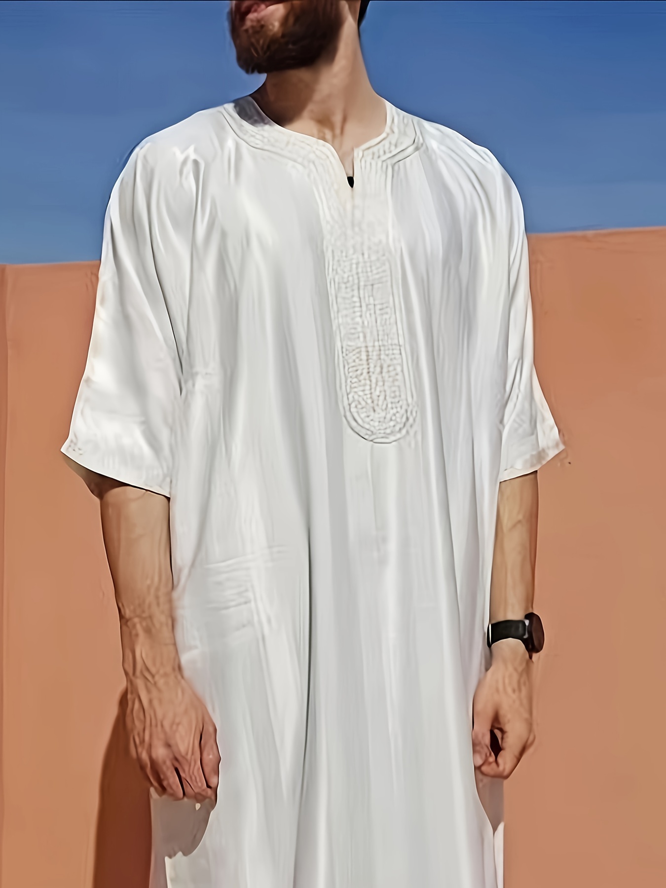 Thobe Jilbab Color Hombre Tela Temu