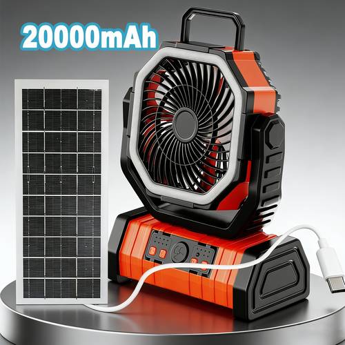 12w solar panel 3 in 1 camping fan bank 20000mah wind led dimming multi angle rotation long lasting battery portable outdoor essential for tent hiking office