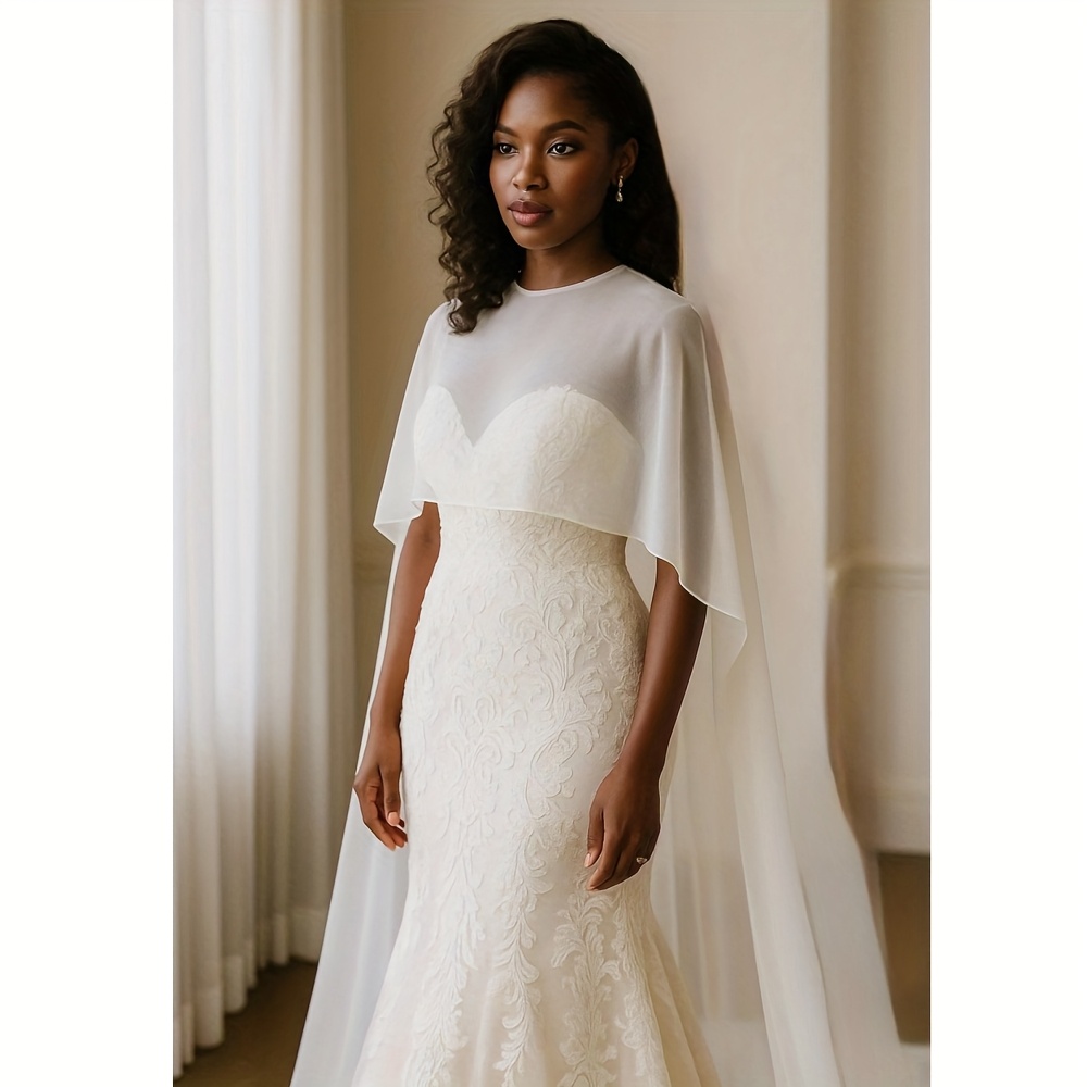 elegant bridal wedding veil shawl - sheer off-shoulder wrap