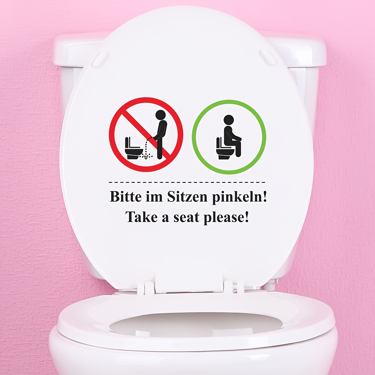 Image of 1pc Creative German English Language "take A Seat, Please" Stickman Word Pattern Toilet Lid Decal Vinyl Decoration Wall Sticker For Bathroom Toilet Washroom Removable Home Decor Mural Art