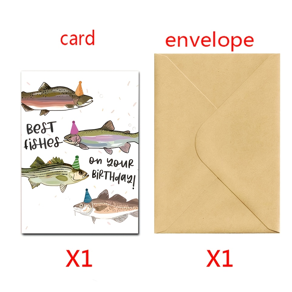TEMU 1pc With Envelope, Greeting Card, Fish Birthday Card, Funny Birthday Card, Happy Birthday Card, Birthday Gift Card, Birthday Party , Birthday