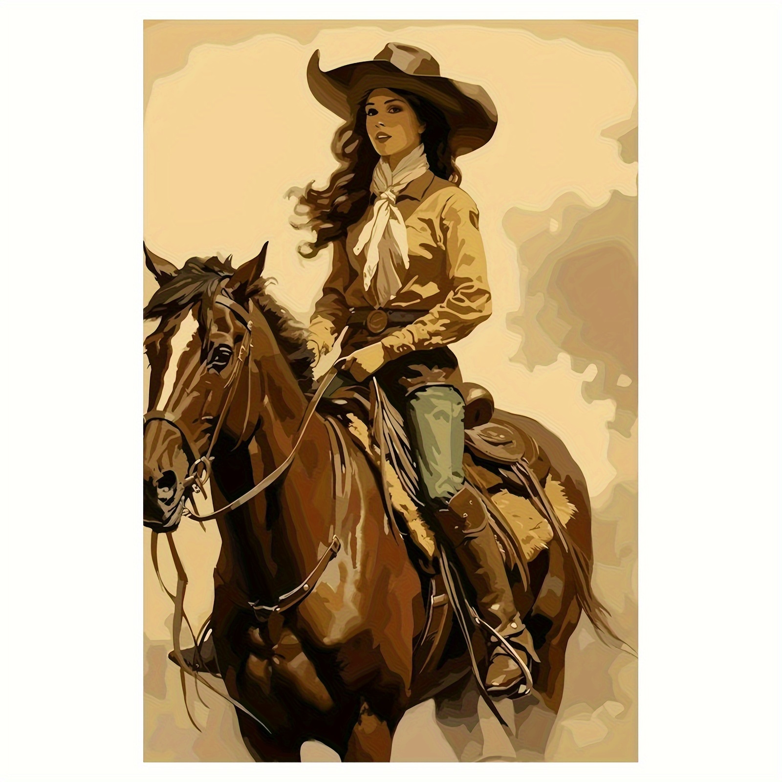 1pc, Vintage Cowgirl Canvas Art Print, Retro West Poster, Unframed,  Fabric Wall Decor, Durable Non-fading, Artist'* Roll for Sewing