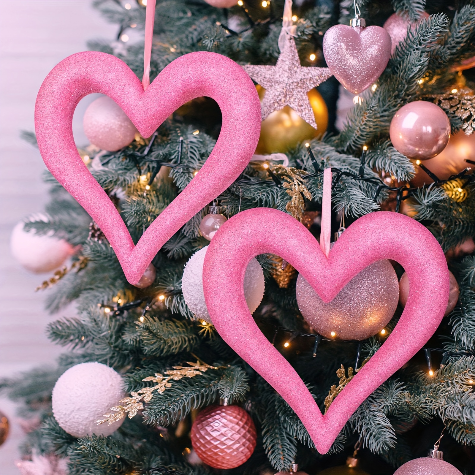 

2pcs Large Foam Heart-shaped Ornaments, Holiday Decorations, No Power Required, Featherless, For Christmas, Valentine's Day, And Celebrations, For Tree, Wreath, Front Door, Wall, Fireplace