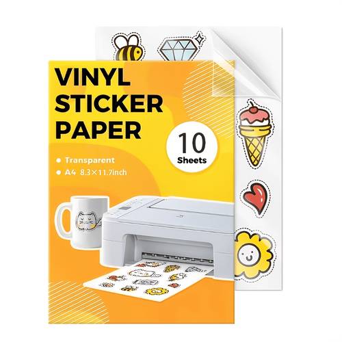 10- Sheets A4 Size Printable Vinyl Sticker Paper 90% Transparent for Inkjet Printer Self Sticker Label Nonwaterproof