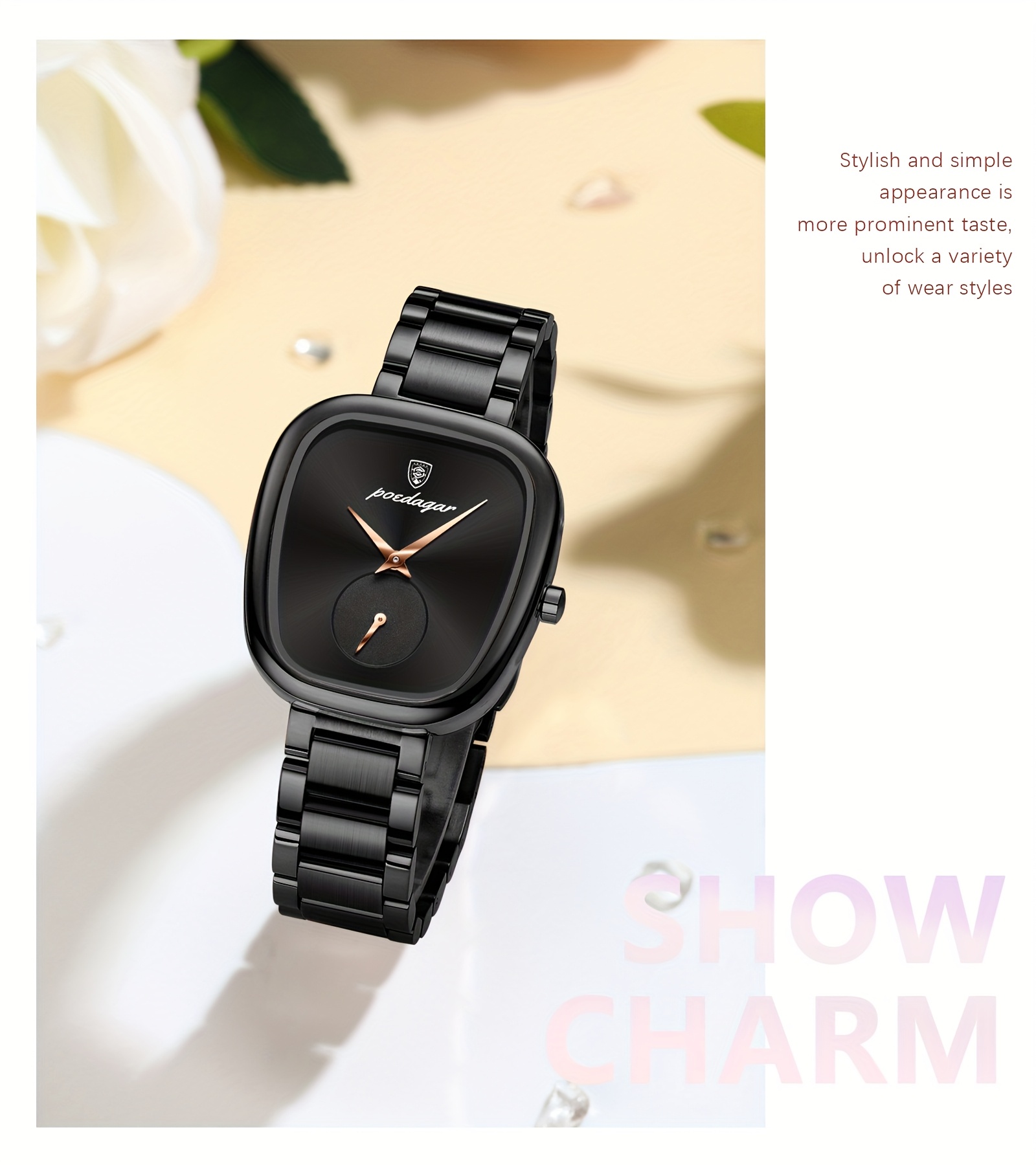 POEDAGAR Ultra-thin Stainless Steel Square Waterproof Quartz Wristwatch | Elegant and Exquisite Korean Style, Fashionable Luxury Ladies Watch with Non-rechargeable Battery