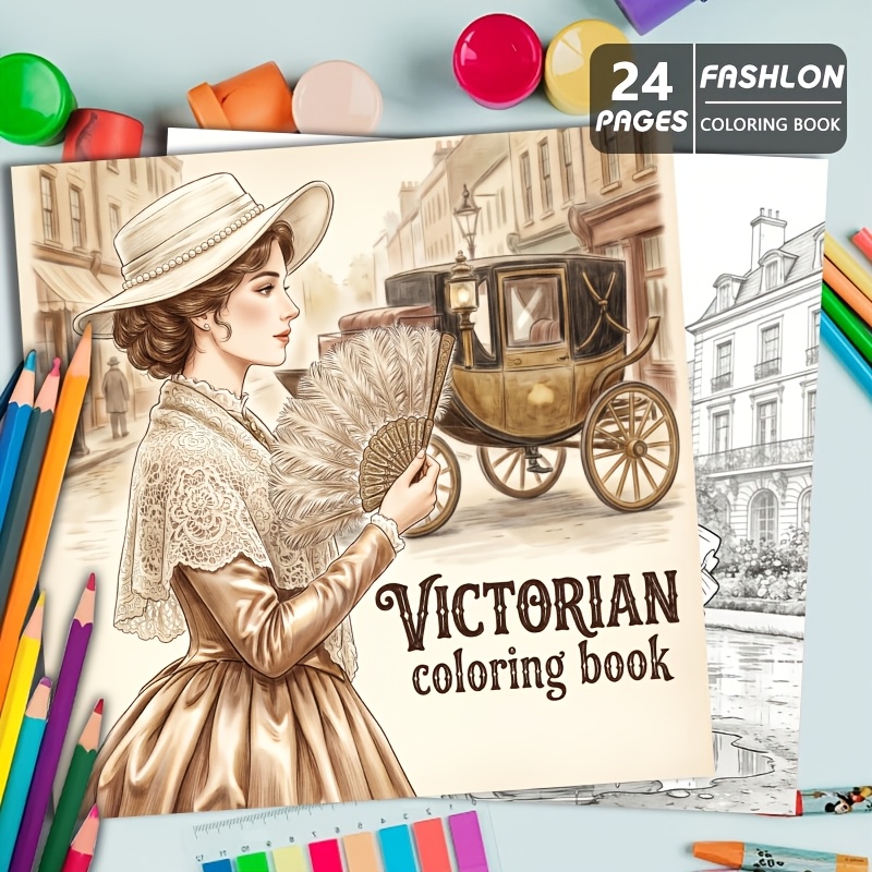 TEMU Mr. Hu's Adult Coloring Book: 24 Pages Of Victorian Style Retro Elegant Women's Coloring Pages - Serenity In A , Relaxing Mind And Body, Adult