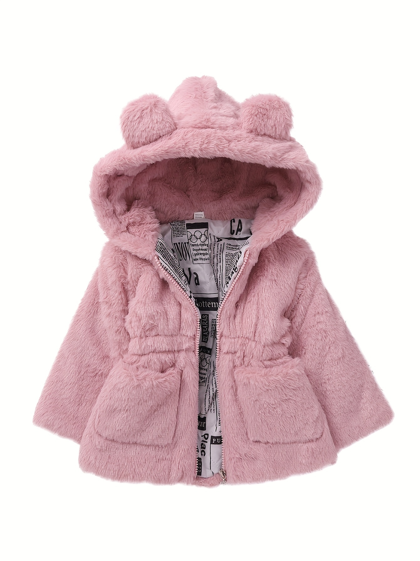 Besly 1-8T Baby Big Little Girls Winter Coat Fleece Coat Kids Faux Fur Jacket With Hood Thicken Outwear Warm Overcoat