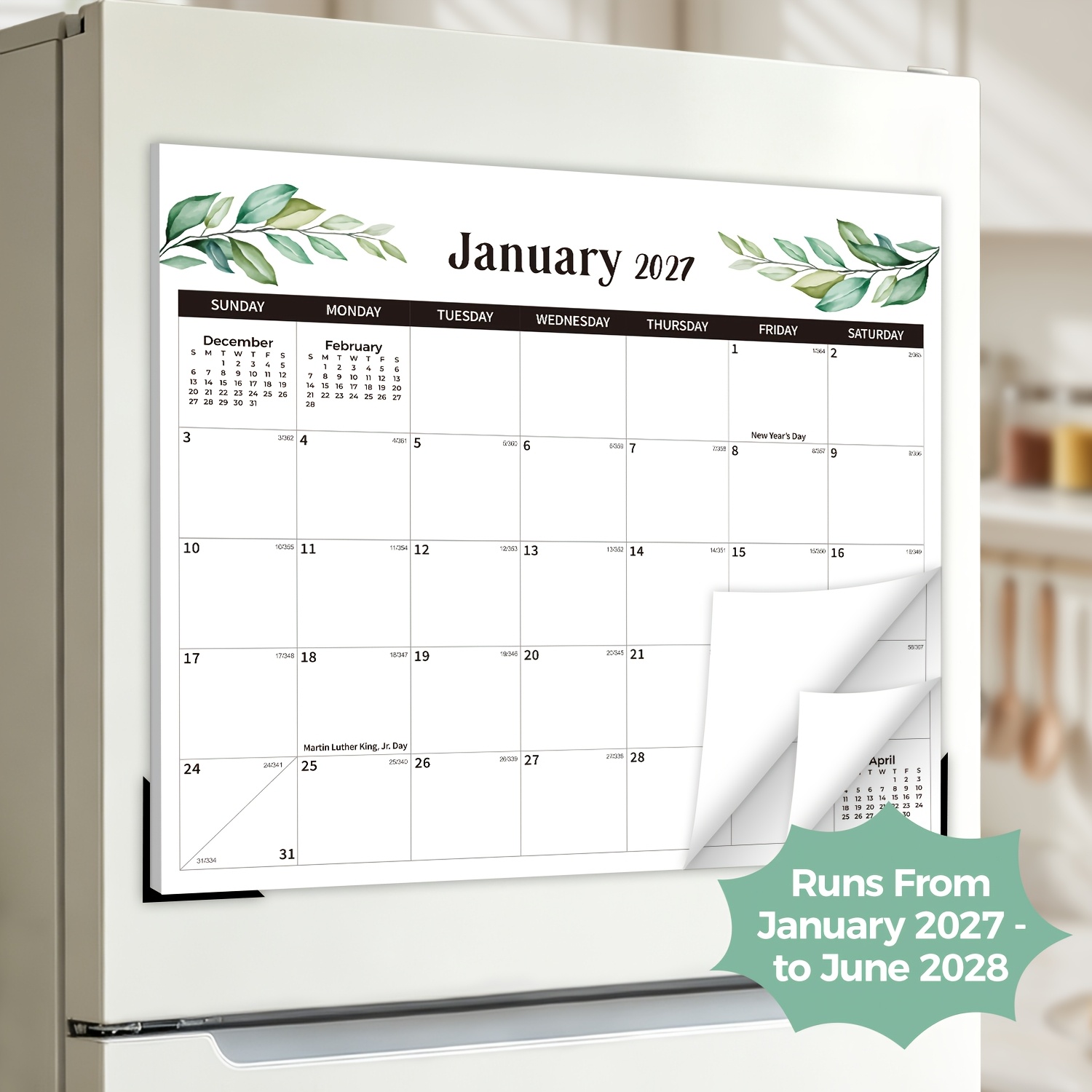 TEMU Calendrier Magnétique 2027-2028, Calendrier de Réfrigérateur Mensuel de 18 Mois de Janvier 2027 à Juin 2028, avec Jours Fériés, Date Julienne,