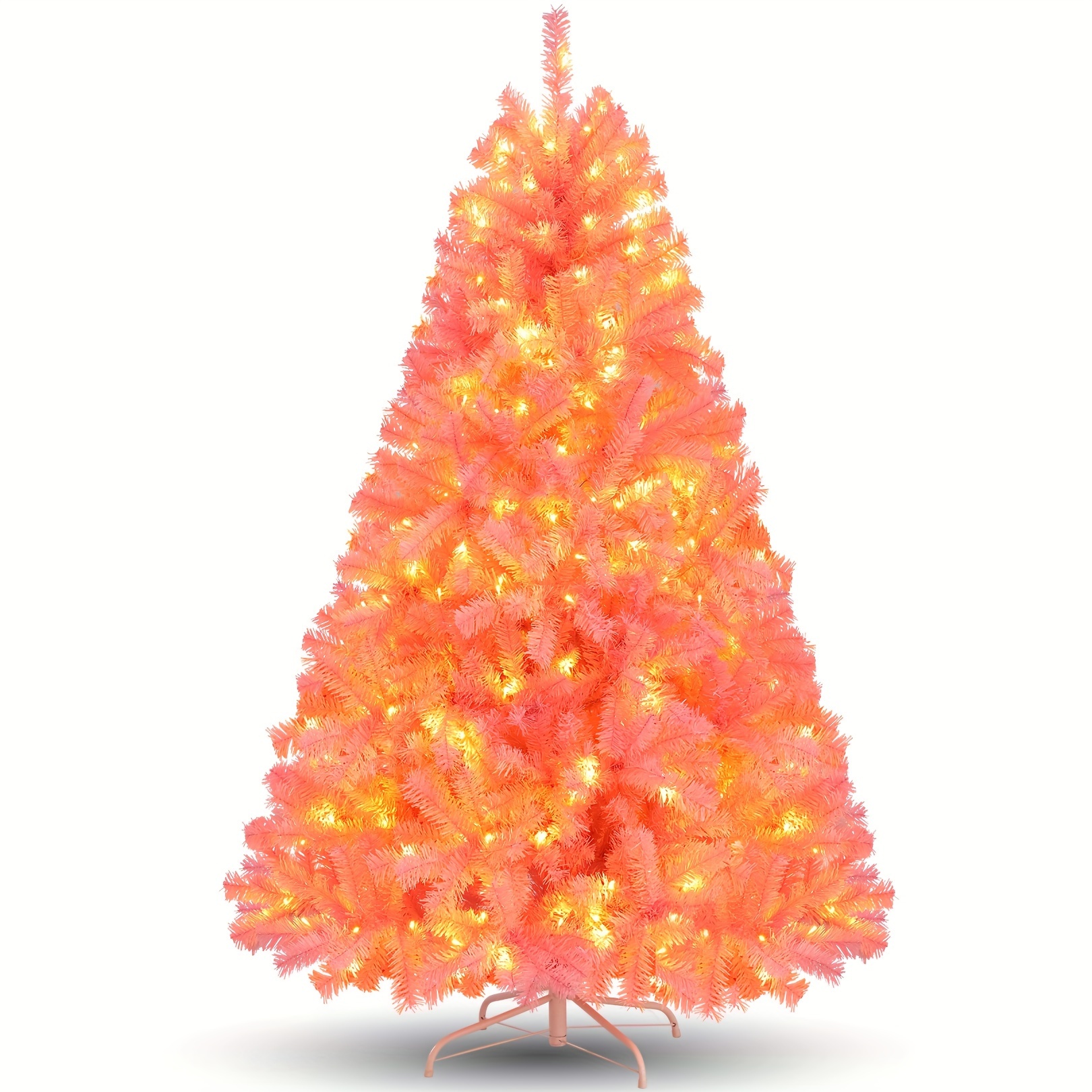 

6ft Pink Artificial Christmas Tree, Hinged Full Tree With 1, 477 Branch Tips, 250 Incandescent Lights, Foldable Metal Stand, Pvc Material, Tree For Indoor And Outdoor Decoration