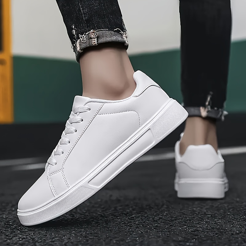 Image of White Sneakers - Durable, Breathable Pu Upper And Eva Sole, Comfortable Lace-up Casual Shoes, Suitable For Casual Wear, Versatile, Casual Athletic Shoes, Soft Sole