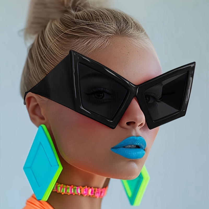 TEMU New Personality Big Frame Eye Glasses - Vibrant & Green , Polycarbonate, Perfect For , Street Photography, And Parties, Stylish Women'| Fashion