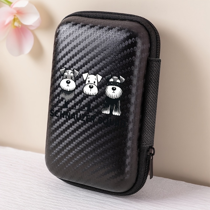 TEMU The Schnauzer Team Pattern, A For Office And Travel! Eva Earphone/cable/charger Storage Box, + Mesh Pocket, For Convenient Charger Cable