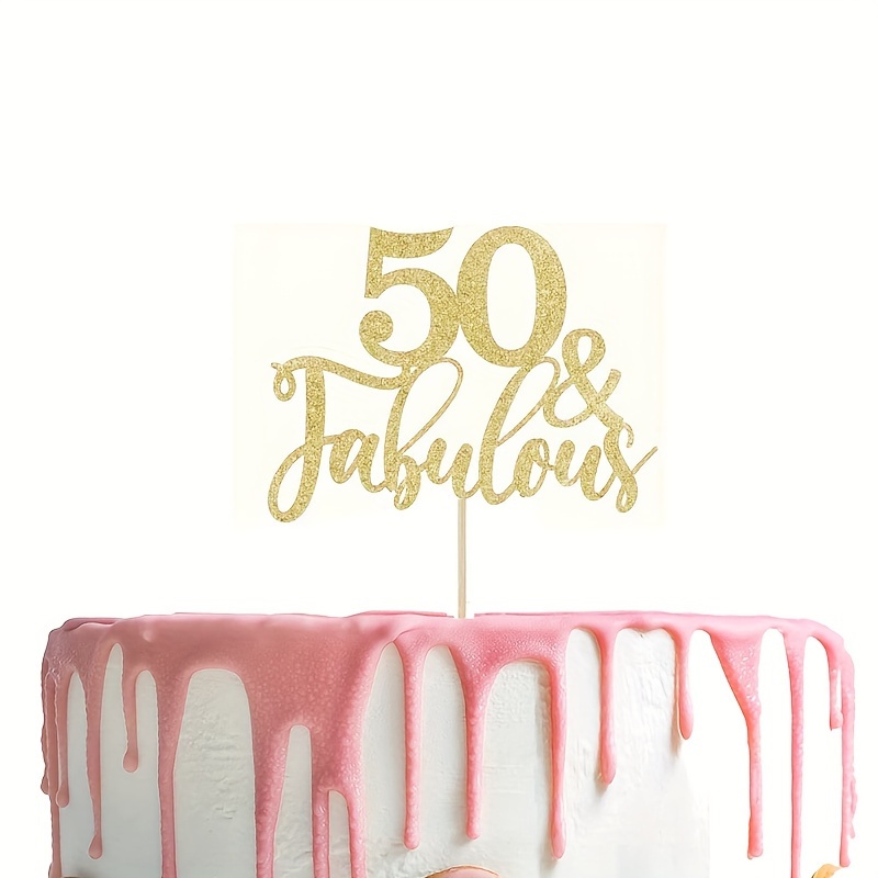 

1pc Golden Glitter Bamboo 50th Birthday Cake Topper, " And Fabulous" No Electricity Required, Featherless, Elegant 50th Birthday Party Decoration