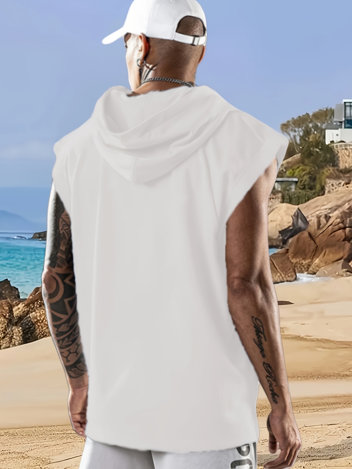 men's summer solid color hooded sports vest Temu Oman