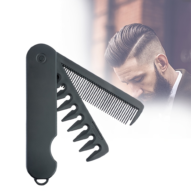 

1pc Men's Oil Head Texture Styling Folding Comb, Wide Fine Tooth 2-in-1 Hairdressing Bangs Portable Travel Folding Comb, Multifunctional Hairdressing Comb