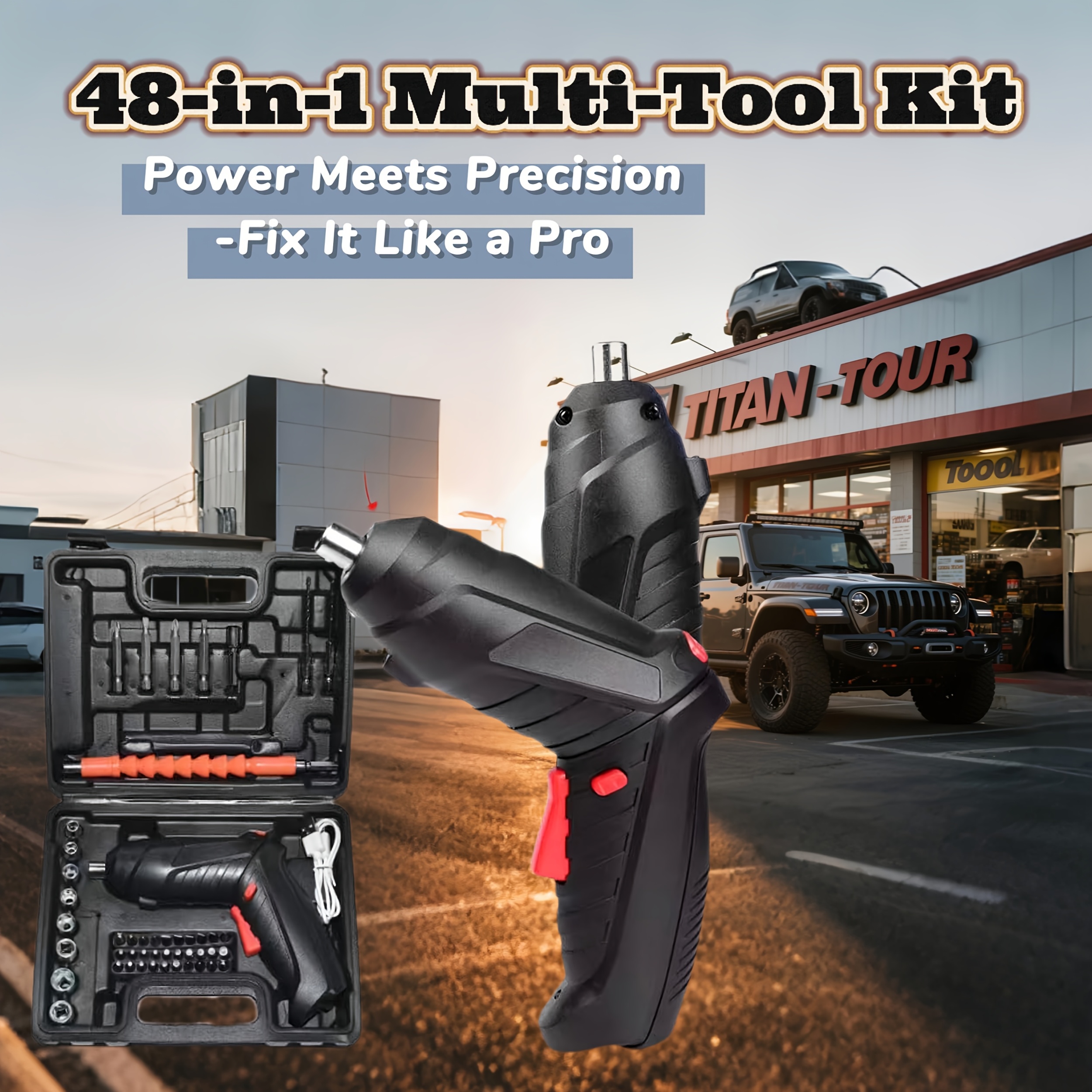 12V Li-ion Industrial Electric Screwdriver Kit, 48 In 1 Cordless Rechargeable Power Drill With 0-250RPM & Adjustable Torque, Precision Rotatable Tool For Machinery/Metal Repair (Black)