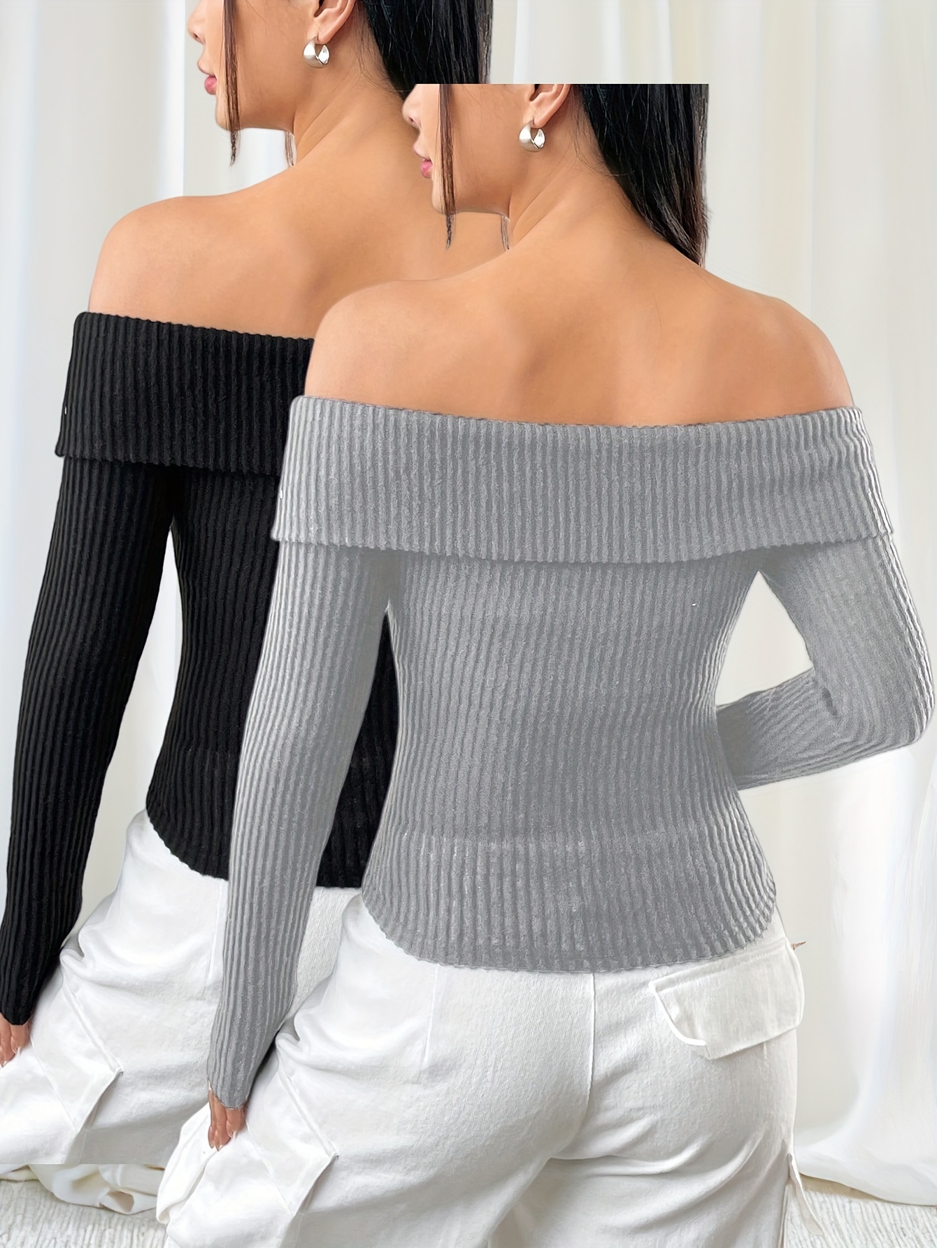 shoulder t shirt casual long sleeve strapless Temu Germany