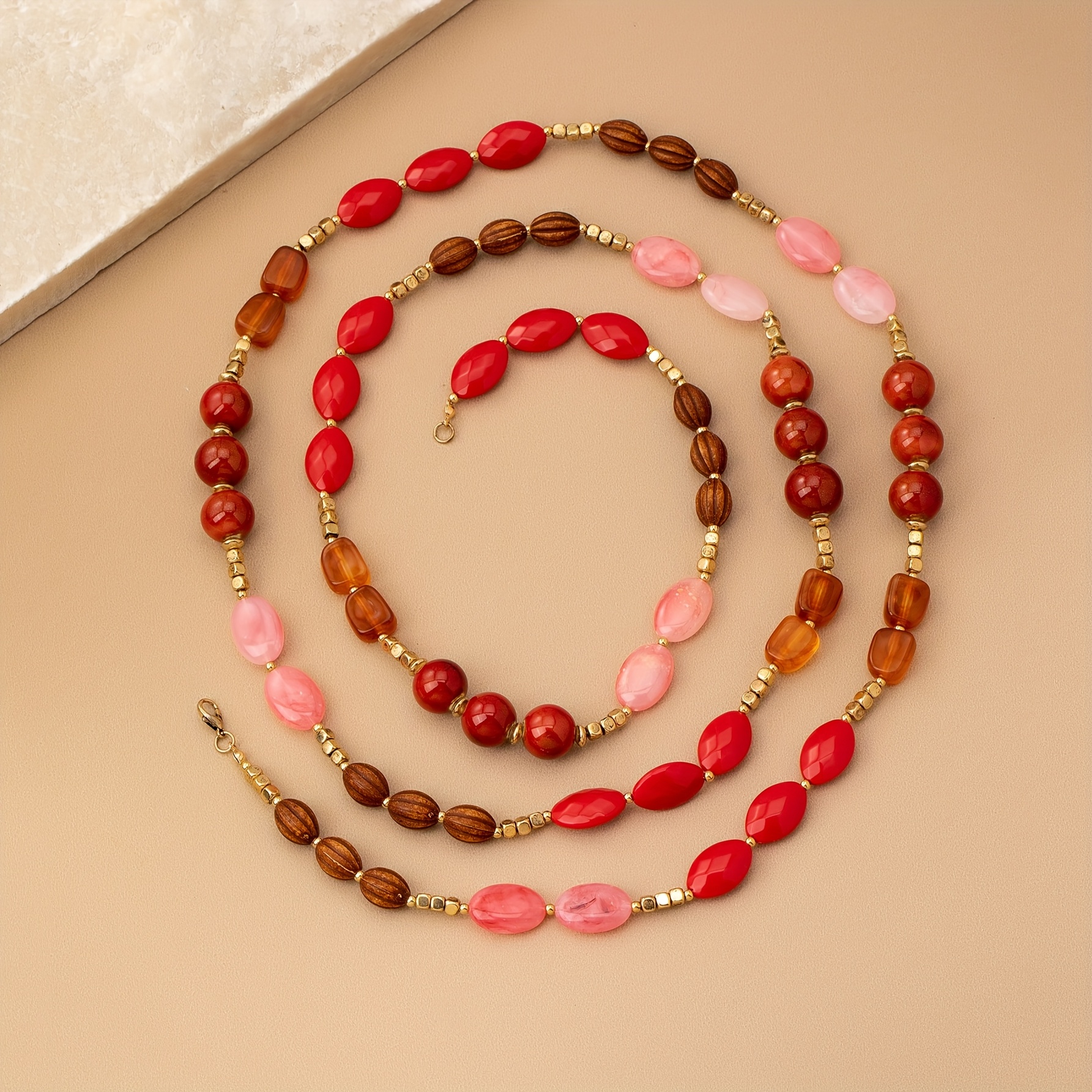 A Bohemian-style Long Women's Necklace With A Creative Ethnic Flair, Featuring Of Spherical Geometric Beads In Contrasting Colors