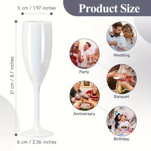 6 12 white glasses acrylic flutes for wedding toasts reusable plastic cups that are unbreakable suitable for bachelorette parties outdoor and weddings