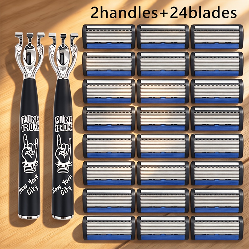 TEMU Men's Safety Razor With -, Skin For Manual Shaving. Are And More Durable Than Six, Featuring 2 Handles + 24 Replacement Heads In A Shaving Set,