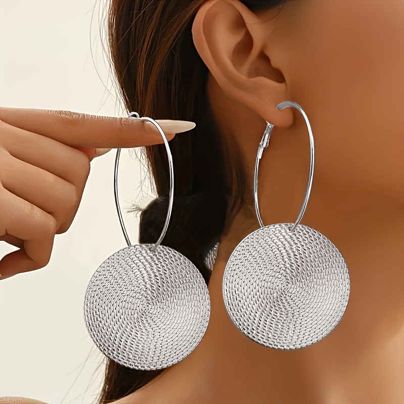 

1 Pair Of Fashionable Spring, Summer, Autumn And Winter And Versatile Fingerprint Round Geometric Ring Earrings, All Kinds Of Festivals, , Parties, Relatives To Wear Or Give Gifts Of Earrings