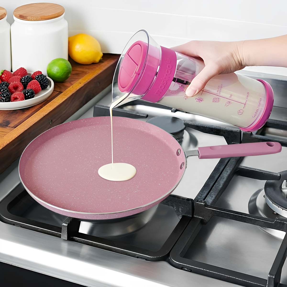 Pink Non-Stick Aluminum Double-Layer Bottom Pancake Pan with Handle - Dishwasher Safe, Even Heat Distribution for Electric & Gas Stoves, Perfect for Crepes, Omelets, and More, Kitchen Cookware, Modern Kitchenware, Durable Cookware