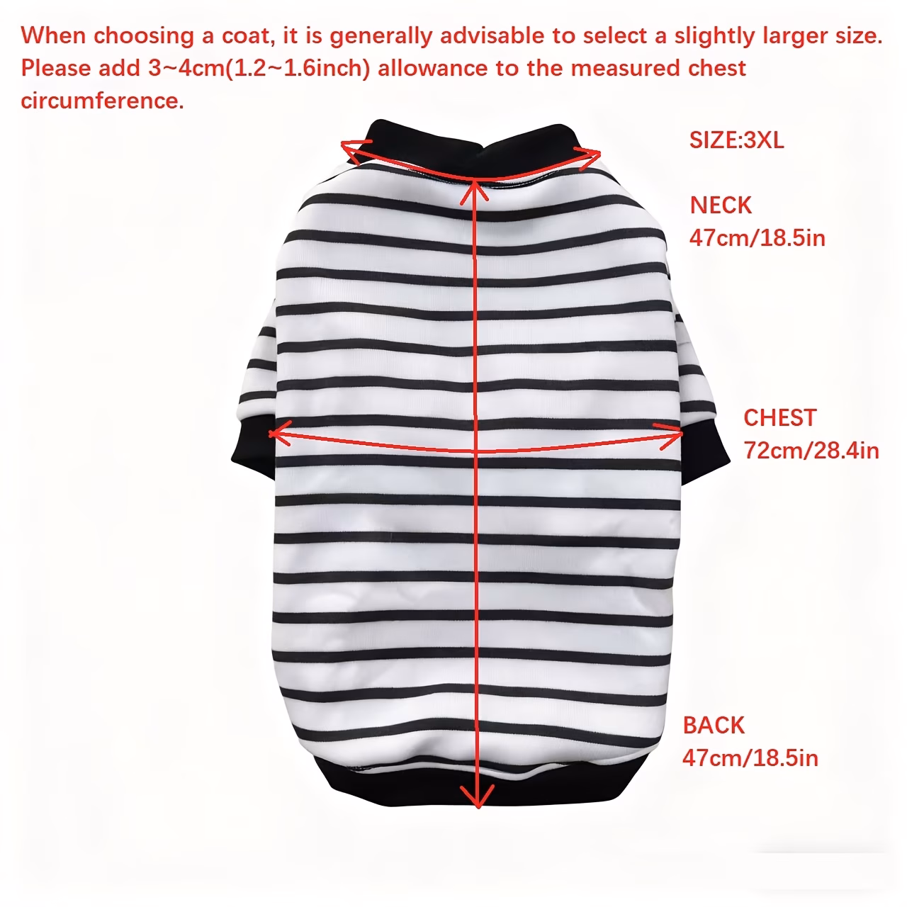 large dog fleece round neck black and white striped casual sweatshirt Product details 9