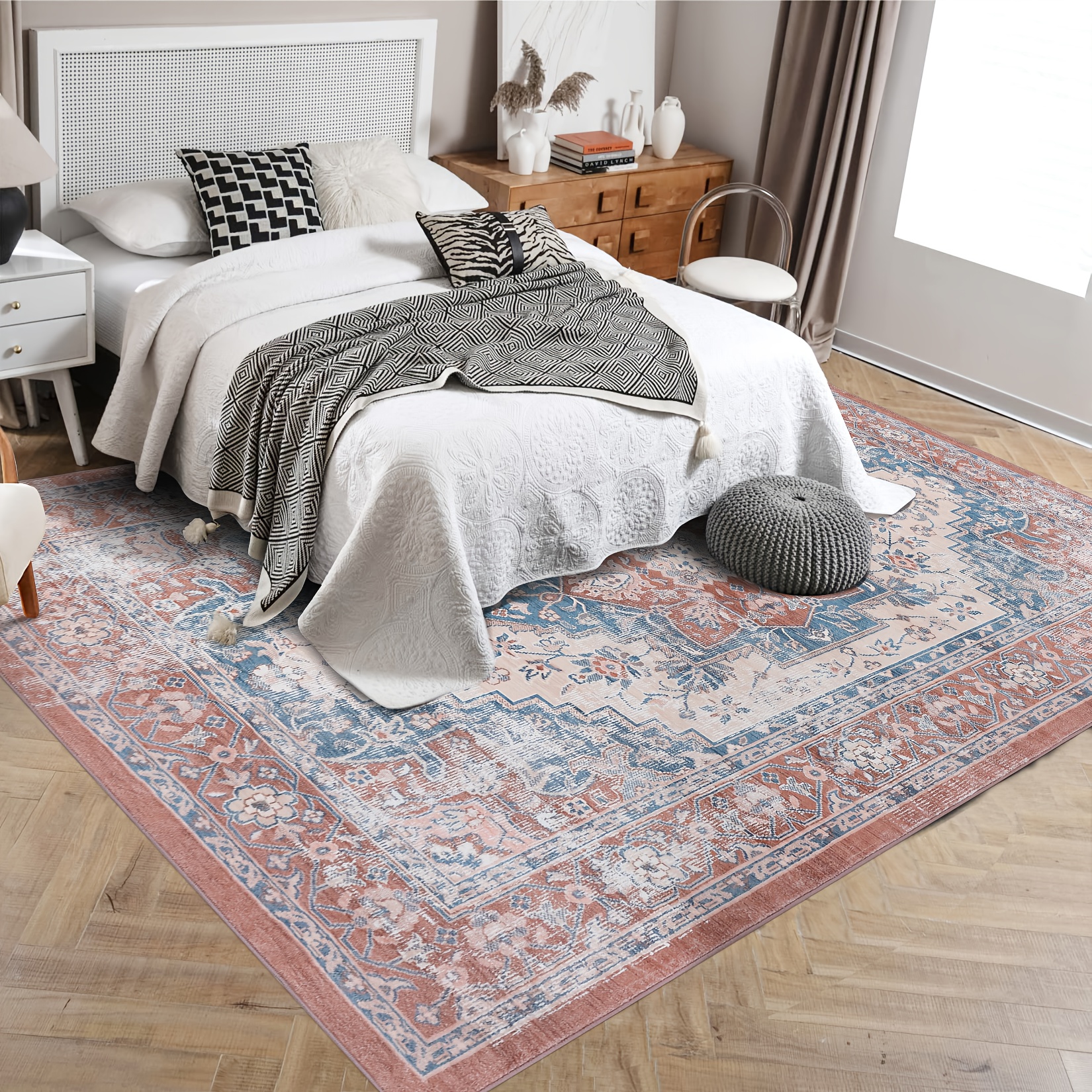 Image of 1pc Oriental Floral Carpet Suitable For Living Room Bedroom Kitchen Entryway - Washable Low Pile Rug With Non-slip Backing, Reinforced Edges, -friendly Surface, Machine Washable Modern Mat For Spaces