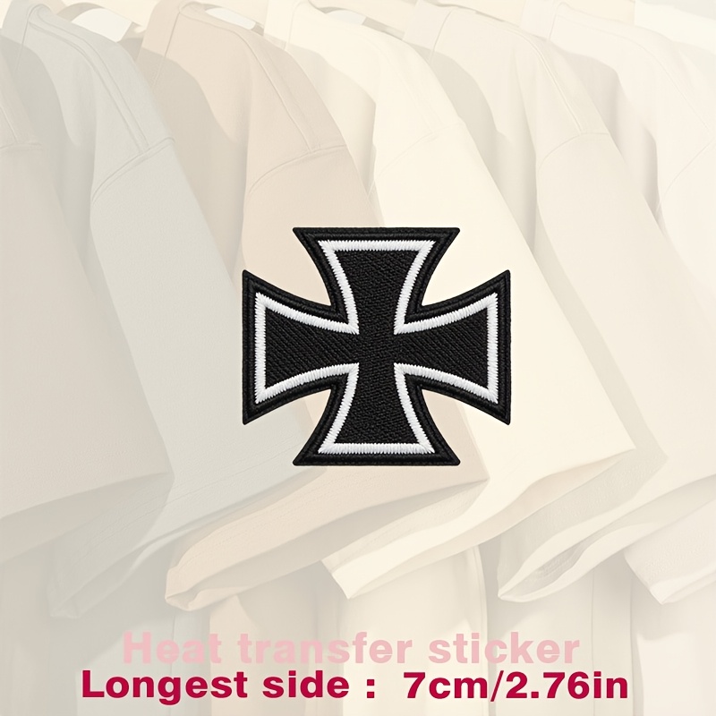 black and white cross patch with textured fabric   in white and black   clothing or heat transfer stickers are suitable for flat fabrics such   hats canvas bags throw pillows leather bed sheets carpets etc it can
