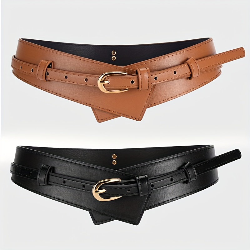 chinese dress ladies Women Fashion Elastic Belt Stretch Wide Brown Band Big Gold Metal Hook  Buckle Size L XL at Amazon Women's Clothing store