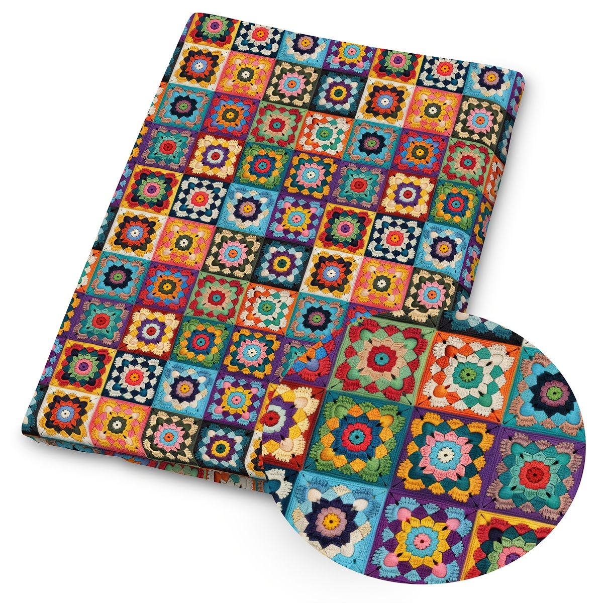 TEMU 1 pieza de tela con estampado de cuadrado de - 59 X 19.68 pulgadas (150 X 50 cm) Tela de poliéster precortada con diseño de de - Adecuada para