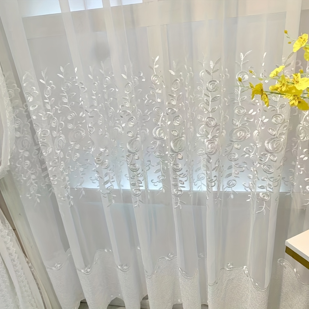 2pcs White Sheer Curtains, 94-inch Long Sheer Curtains For Living Room And Bedroom, Light-filtering Rose White Sheer Curtains For , Bedroom Window Screens, And