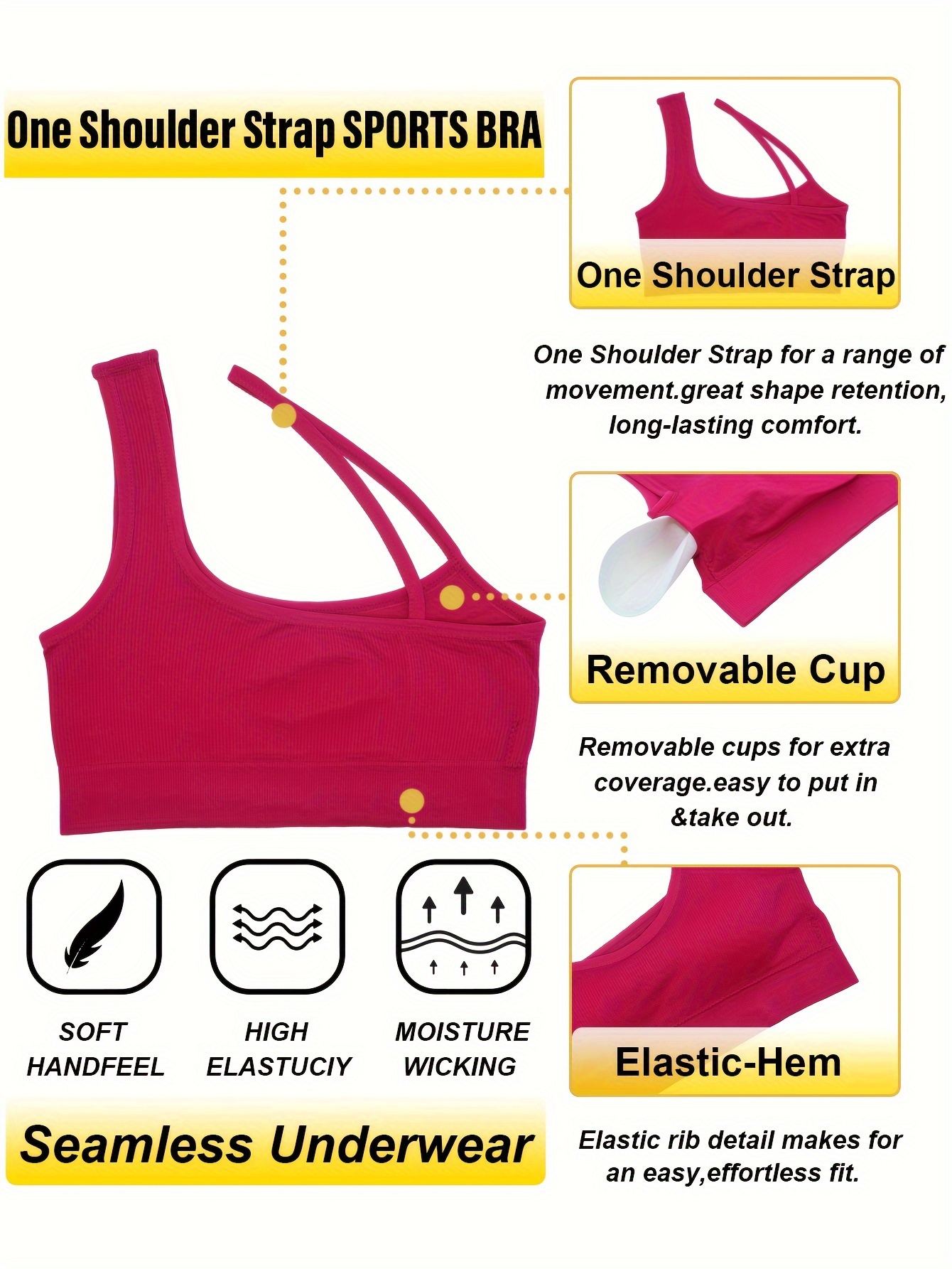 One Shoulder Strap Sports Bra Comfy Breathable Yoga Fitness - Temu