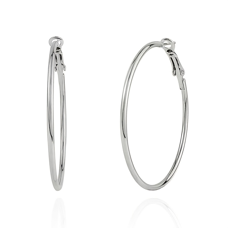 1 Pair Of Glossy Metal Hoop Earrings, Round Ring Studs In Sizes - And Versatile
