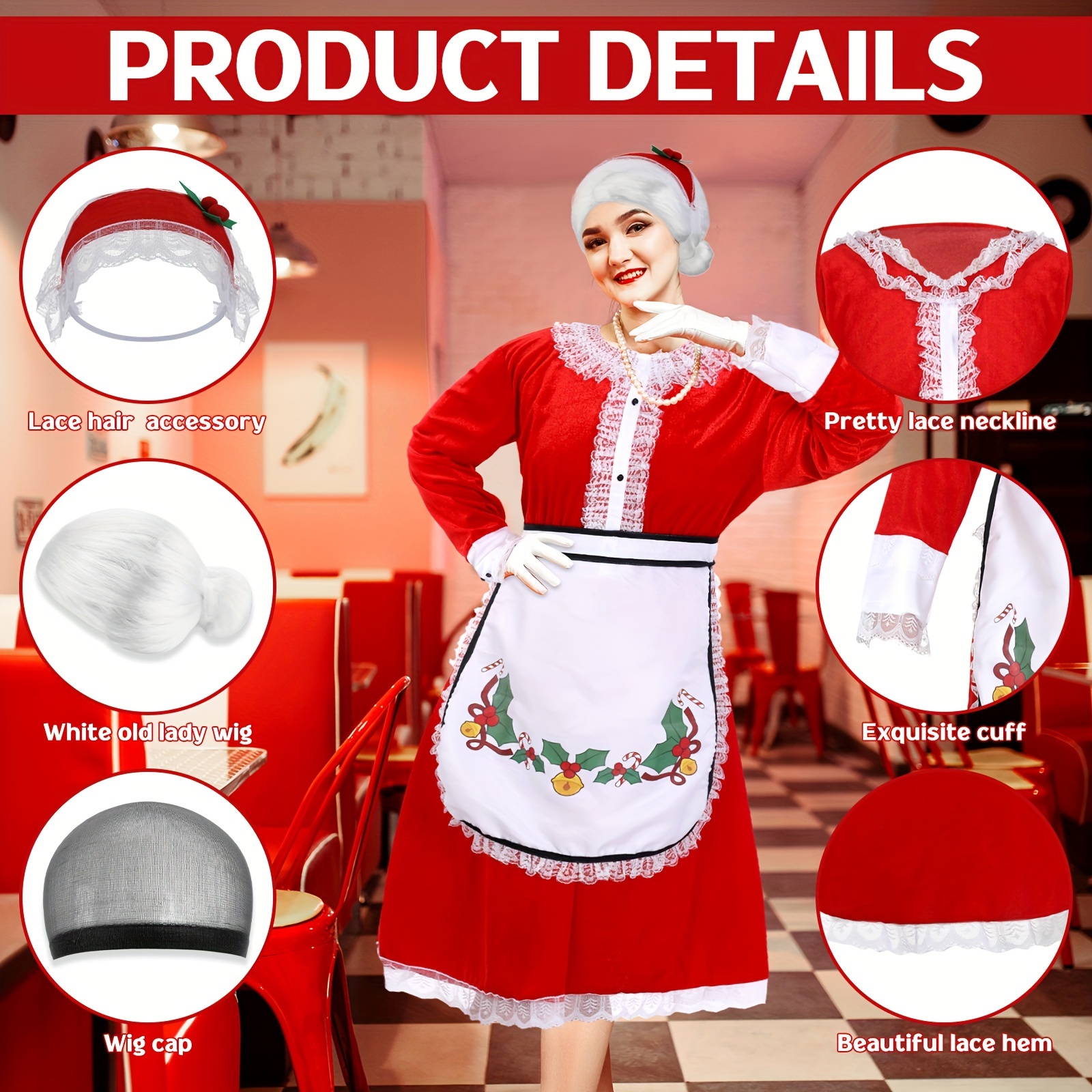 10 pcs mrs santa costume women classic christmas santa dress - Temu