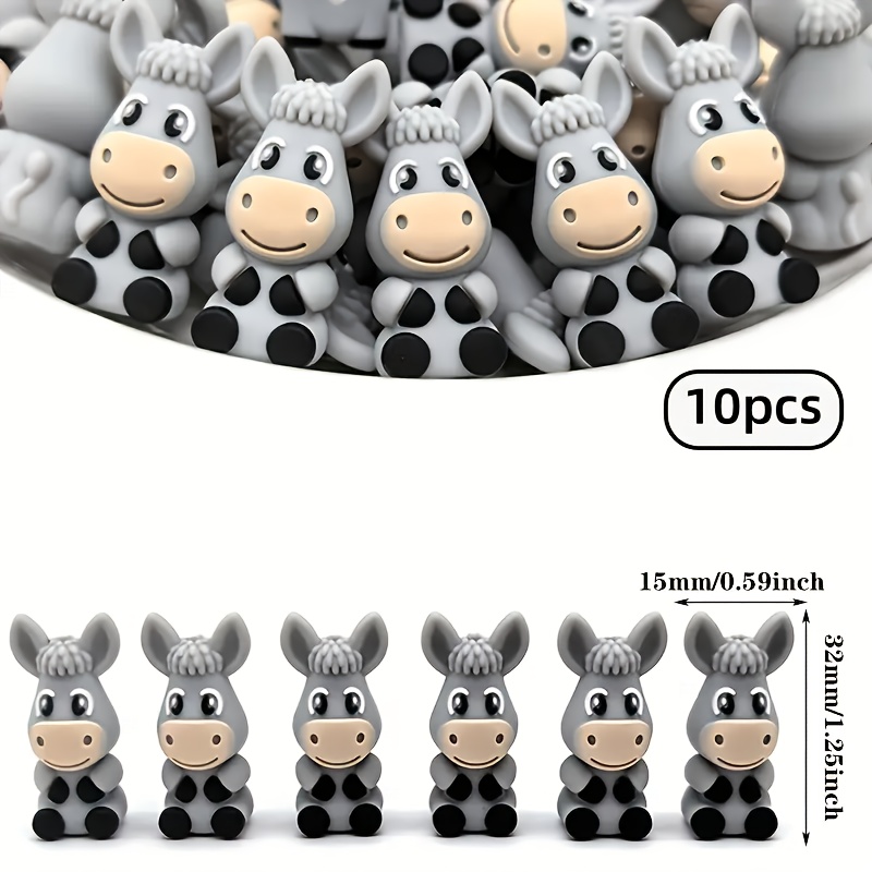 Image of 10pcs Silicone Beads, 3d Donkey Loose Beads, Suitable For Handmade Jewelry Making And Daily Decorative Gifts, Suitable For Craft Enthusiasts To Create Handicrafts
