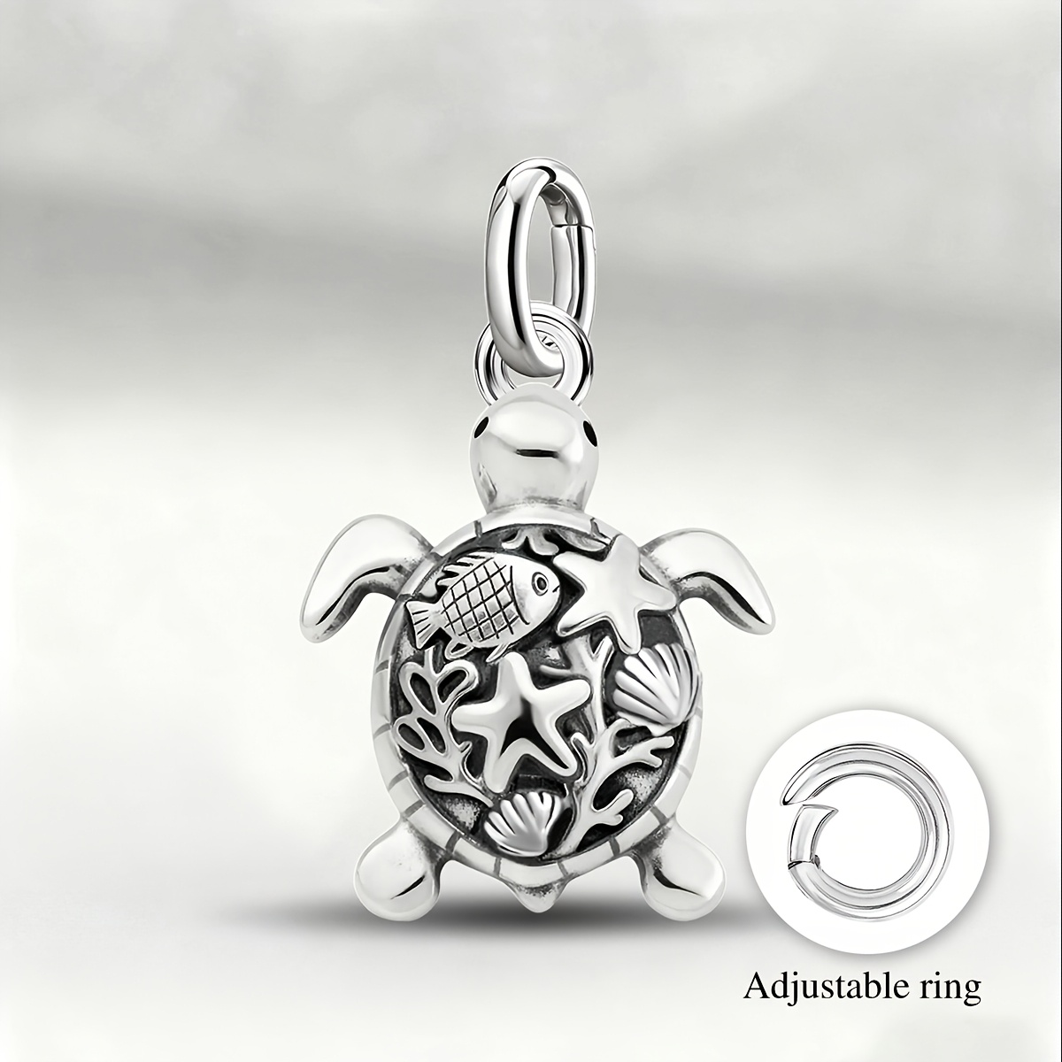 Image of 1pc Sea Turtle Vintage Pendant, 925 Silver Plated, For Autumn And Winter Christmas Series Jewelry, Black Friday, For Making Keychain Earrings Bracelets And Necklaces Design, 's Holiday Gift Suitable