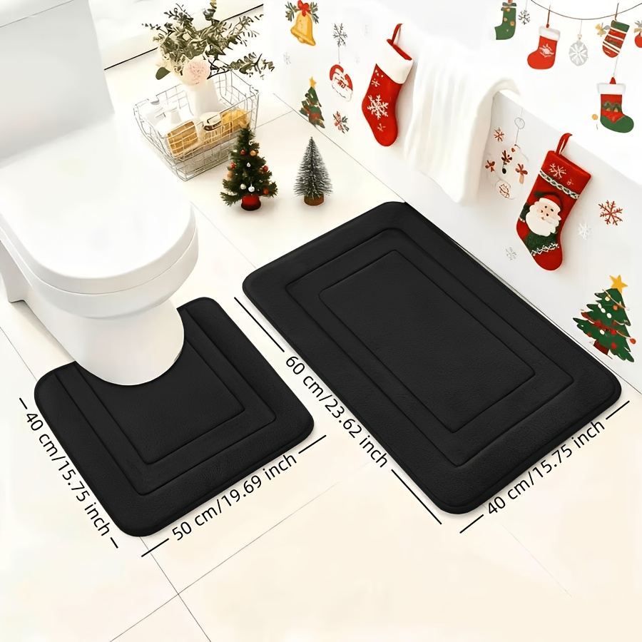 TEMU 2pcs Memory Foam Bathroom Rugs 2pcs Set, Non-slip Bath Mats And Absorbent Bath Pads, Bathroom Countertop Toilet Flannel Floor Mats Bathtub Decor