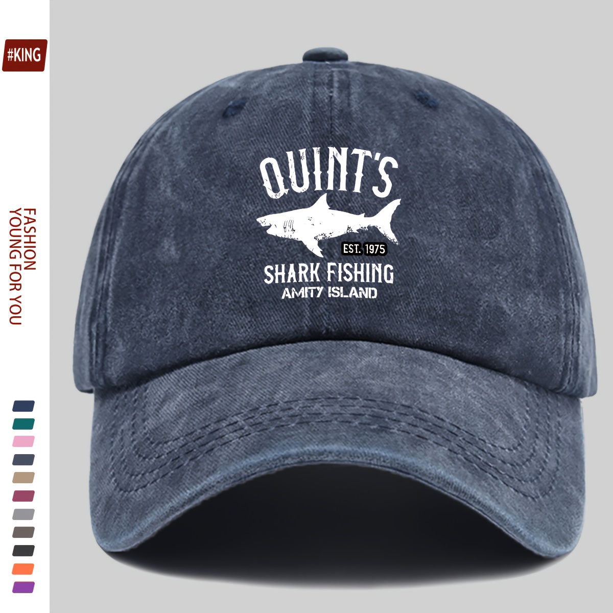TEMU 1pc Men's Outdoor Adventure "'s Shark Fishing" Baseball Cap - Featuring White Letters And A Shark Print From Island 1975, Soft And Breathable,