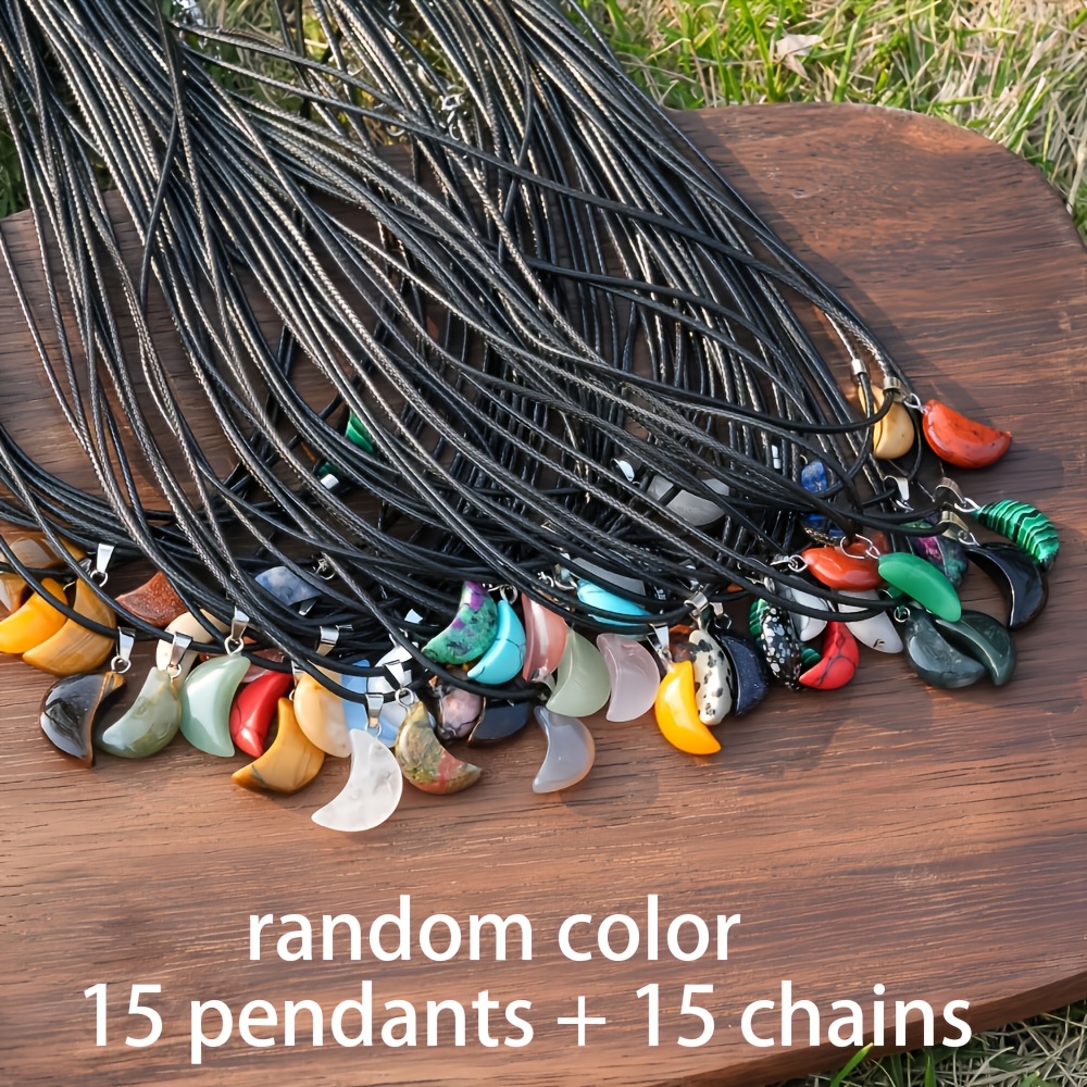 TEMU Juego de 30 piezas, , collar con colgante de luna y cordón ajustable, collar de cordón encerado con colgante de luna, para fabricación de joyas