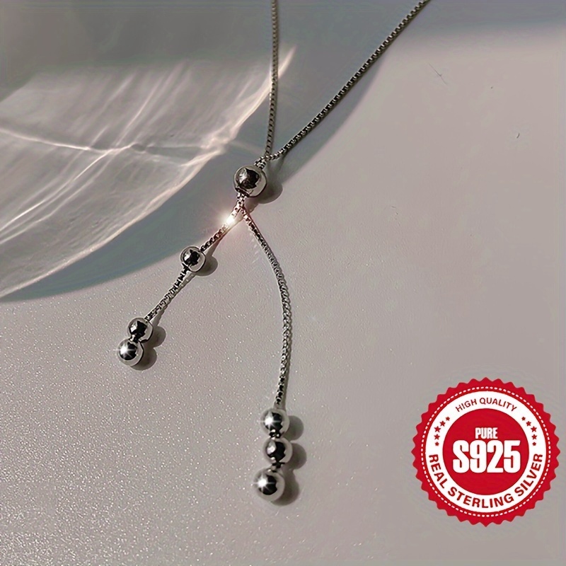 Women's Adjustable Round Bead Necklace in 925 Silver