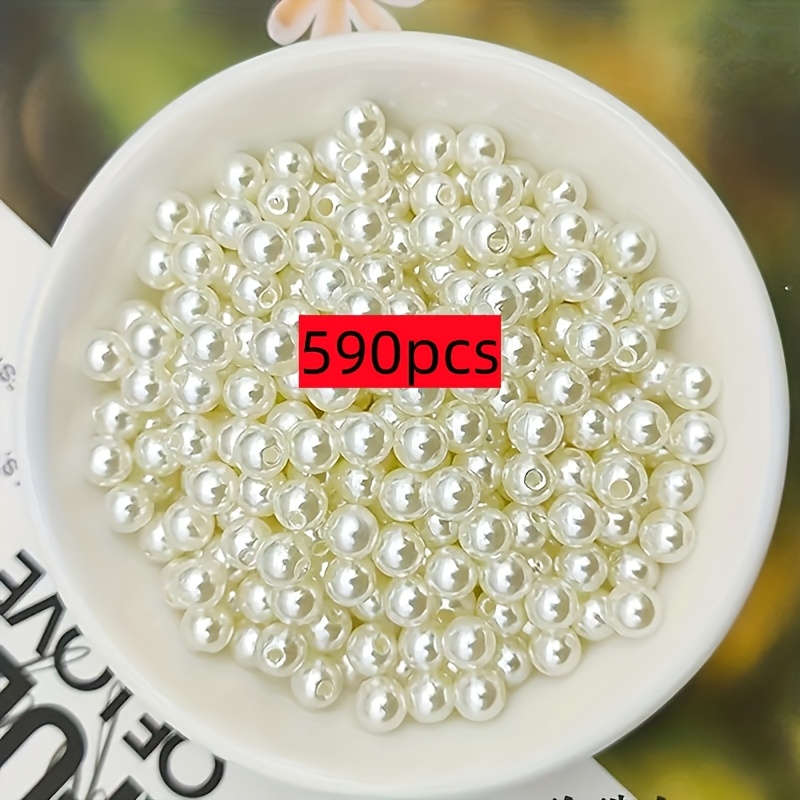 TEMU 590pcs 6mm White Acrylic Straight Hole Beads - Handmade Jewelry Materials, Suitable For Bracelets, Necklaces, And Home Decor