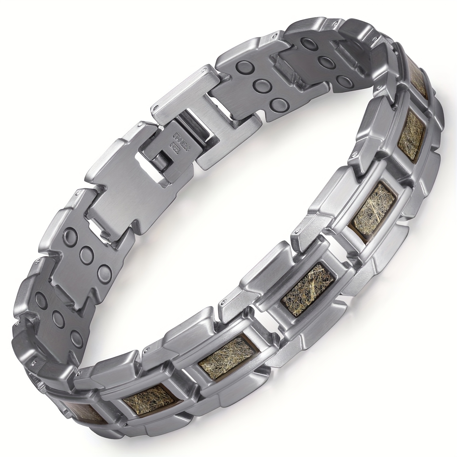 Men's 316l 316l Stainless Steel Magnetic Bracelet, Clamp 3 Of Magnetic Irregular Pattern, With Free Link Removal Tool And Jewelry Gift Box -( And )