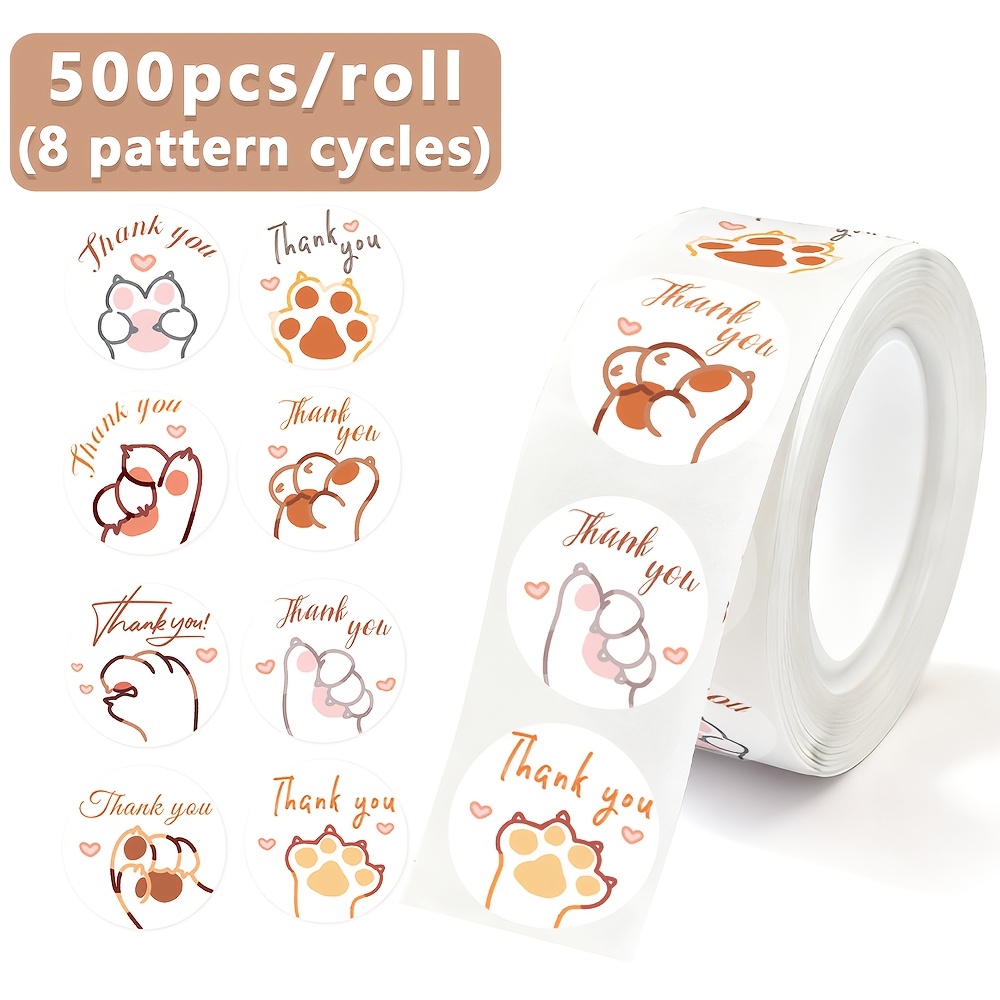 TEMU 500pcs (1 Roll) Cute Cat Paw Stickers, Thank You Decorative Stickers, Cat Paw Thank You Sealing Stickers, Handmade/party Gift Box/cake Sealing