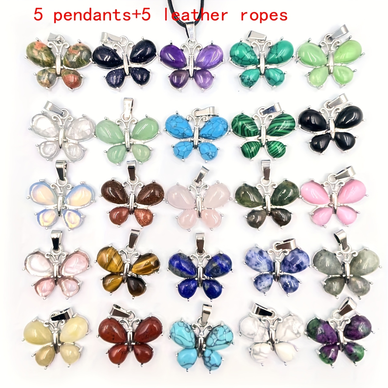 TEMU 10pcs Natural Stone Gorgeous 4 Ring Face Trendy Pendant Suitable For Daily Wear And Holiday Gifts (5 Pendants + 5 Chains)
