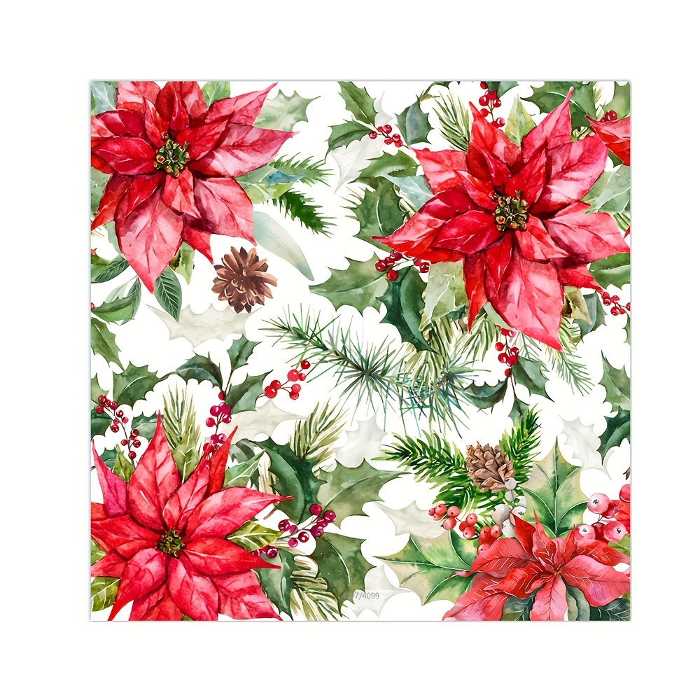 

20-pack Christmas Paper Napkins With Poinsettia And Pine Cone Design - 2-ply Holiday Themed Disposable Tissues For Wedding, Birthday, General Use - Festive Party Supplies